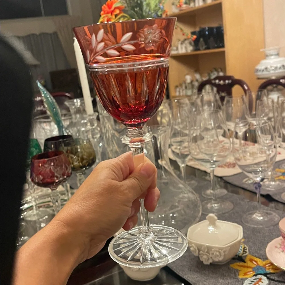 Elegant vintage Red Crystal Wine Glass